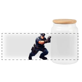 Rambo Police - Panoramic Cookie Jar with Wooden Lid - white - Front