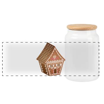 beautifully decorated gingerbread house for Christmas - Panoramic Cookie Jar with Wooden Lid - white - Front