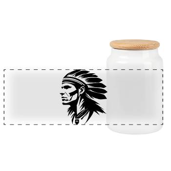 Chef indien avec des plumes - Boîte à biscuits avec couvercle en bois - blanc - Devant
