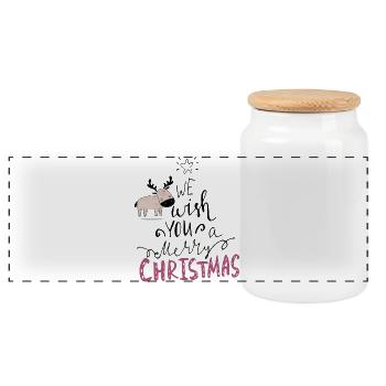 Merry Christmas Reindeer - Panoramic Cookie Jar with Wooden Lid - white - Front