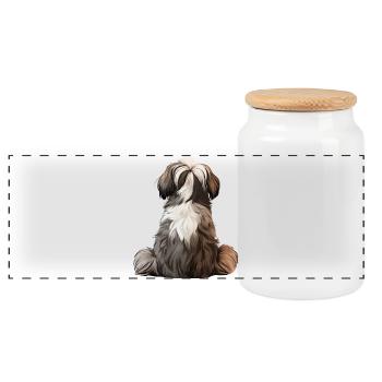 Shih Tzu - Panorama Keksdose mit Holzdeckel - Weiß - Vorne