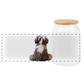 Shih Tzu - Panorama Keksdose mit Holzdeckel - Weiß - Vorne