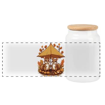 Cute Squirrels - Panoramic Cookie Jar with Wooden Lid - white - Front