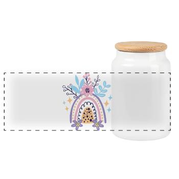 Floraison arc-en-ciel pastel - Boîte à biscuits avec couvercle en bois - blanc - Devant