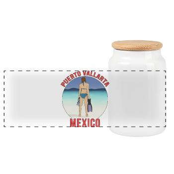 Puerto Vallarta Jalisco Mexico - Panoramic Cookie Jar with Wooden Lid - white - Front