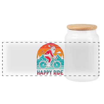 Illustration de cyclisme du Père Noël festif - Boîte à biscuits avec couvercle en bois - blanc - Devant