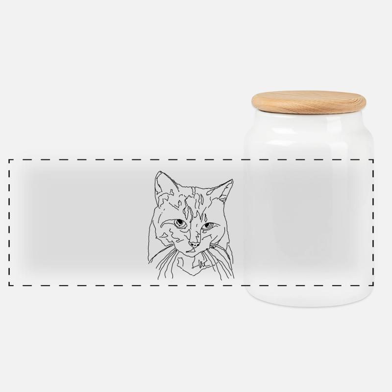 Katze - Panorama Keksdose mit Holzdeckel - Weiß