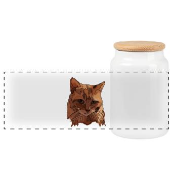 Cat - Panoramic Cookie Jar with Wooden Lid - white - Front