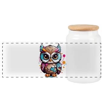 Figurine de hibou colorée dans le style Pop Art - Boîte à biscuits avec couvercle en bois - blanc - Devant