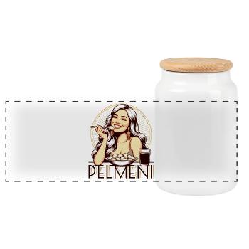Pelmeni lecker Geschenk - Panorama Keksdose mit Holzdeckel - Weiß - Vorne