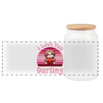 Sloth I Love You For Couples - Panoramic Cookie Jar with Wooden Lid - white - Front