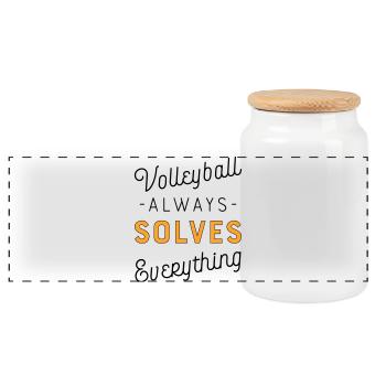 Volley-ball - Boîte à biscuits avec couvercle en bois - blanc - Devant