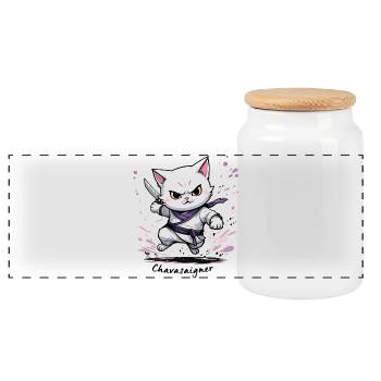 Chat maître de combat, ça va saigner ! humour - Boîte à biscuits avec couvercle en bois - blanc - Devant