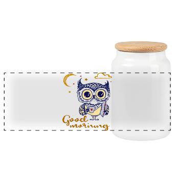 good morning, owl - Panoramic Cookie Jar with Wooden Lid - white - Front