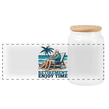 Retirement Retirement Time Enjoy Gift - Panoramic Cookie Jar with Wooden Lid - white - Front