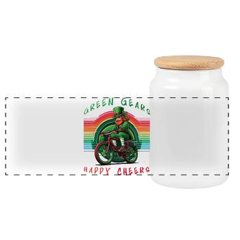 Leprechaun Radfahren St. Patrick's Day Design - Panorama Keksdose mit Holzdeckel - Weiß - Vorne