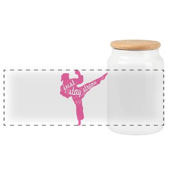 Female karateka - Panoramic Cookie Jar with Wooden Lid - white - Front