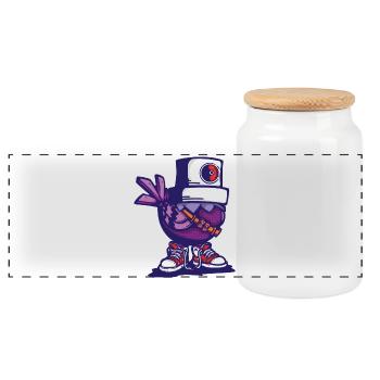 Bird cap - Panoramic Cookie Jar with Wooden Lid - white - Front