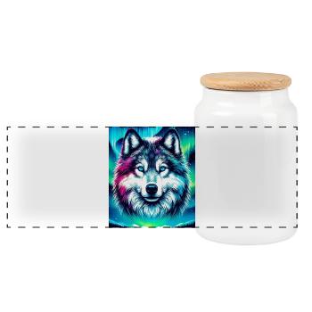Wolf Husky Hund - Panorama Keksdose mit Holzdeckel - Weiß - Vorne