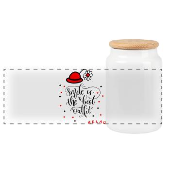 Carnival Confetti Smile - Panoramic Cookie Jar with Wooden Lid - white - Front