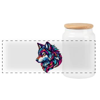 Wolf - Panorama Keksdose mit Holzdeckel - Weiß - Vorne