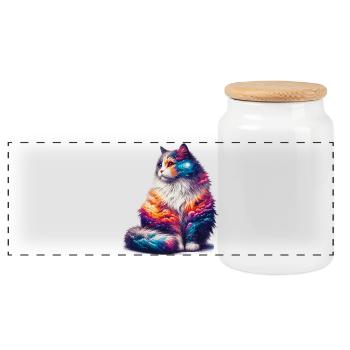 Katze - Panorama Keksdose mit Holzdeckel - Weiß - Vorne