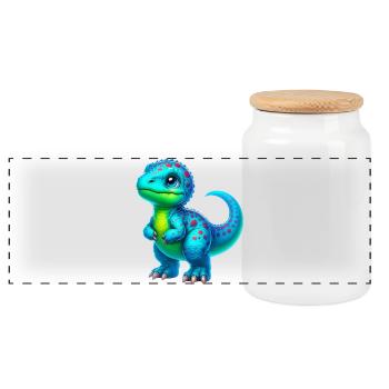 Dinosaur - Panoramic Cookie Jar with Wooden Lid - white - Front