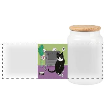 Cat Queen of Hearts. - Panoramic Cookie Jar with Wooden Lid - white - Front