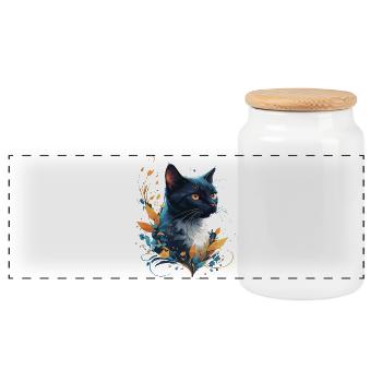 Bunte Katze - Panorama Keksdose mit Holzdeckel - Weiß - Vorne