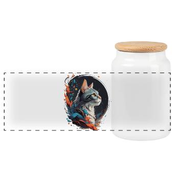 Bunte Katze - Panorama Keksdose mit Holzdeckel - Weiß - Vorne