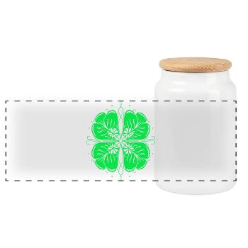 Clover St Patrick's Day Shamrock - Panoramic Cookie Jar with Wooden Lid - white - Front