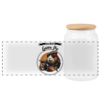 Cool guinea pig – statement design - Panoramic Cookie Jar with Wooden Lid - white - Front