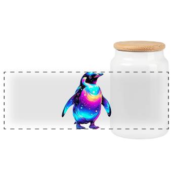Penguin - Panoramic Cookie Jar with Wooden Lid - white - Front