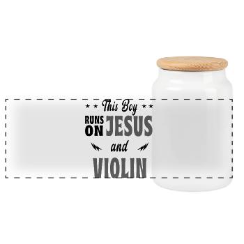 Ce garçon vit de Jésus et de violons - Boîte à biscuits avec couvercle en bois - blanc - Devant