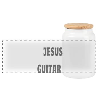 This boy is playing Jesus and guitar - Panoramic Cookie Jar with Wooden Lid - white - Front