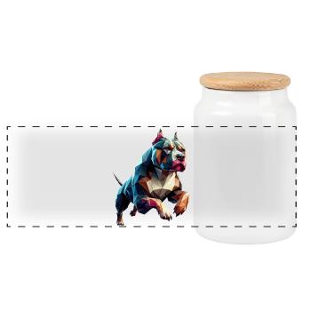 Pitbull Dog Running Origami Geometric 3D - Panoramic Cookie Jar with Wooden Lid - white - Front