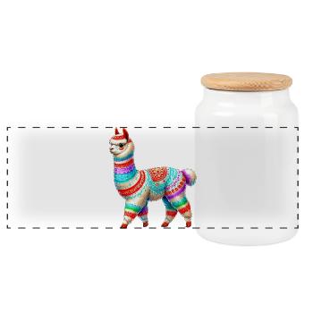 Alpaca - Panoramic Cookie Jar with Wooden Lid - white - Front