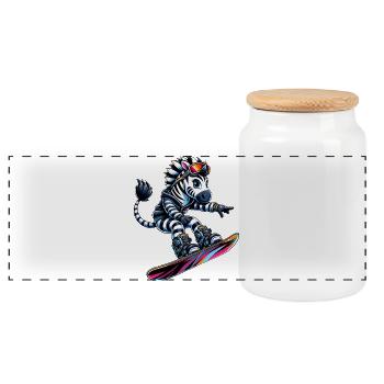 Zebra Snowboarder Winter Sports - Panoramic Cookie Jar with Wooden Lid - white - Front