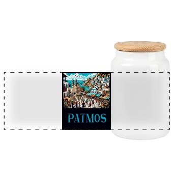 Patmos Griechenland Paradies Design - Panorama Keksdose mit Holzdeckel - Weiß - Vorne
