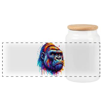 Gorilla - Panoramic Cookie Jar with Wooden Lid - white - Front