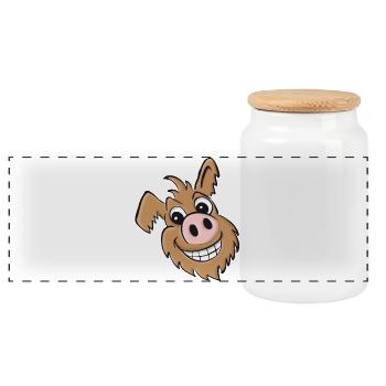 Chien cochon - amical - Boîte à biscuits avec couvercle en bois - blanc - Devant