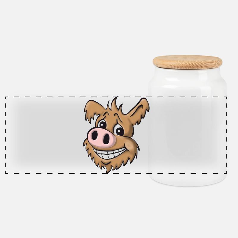 Schweinehund treuherzig - Panorama Keksdose mit Holzdeckel - Weiß