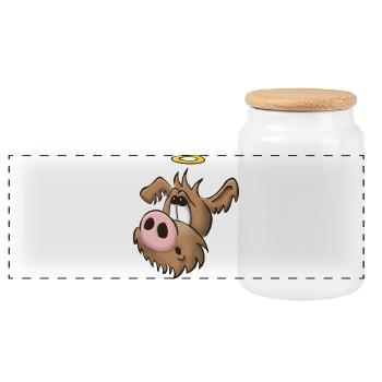 Weaker Dog12 - Panoramic Cookie Jar with Wooden Lid - white - Front
