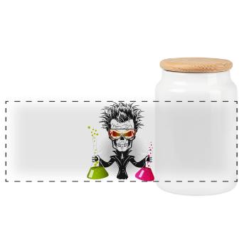 Skull as a gloomy scientist in the laboratory - Panoramic Cookie Jar with Wooden Lid - white - Front