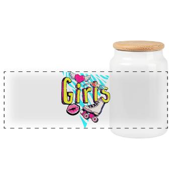 Mädchen Retro Roller Pop Art - Panorama Keksdose mit Holzdeckel - Weiß - Vorne