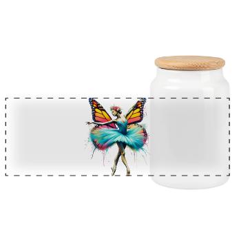 Ballerina with butterfly wings butterflies tutu - Panoramic Cookie Jar with Wooden Lid - white - Front