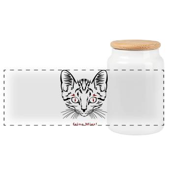 Cat, fine kitty - Panoramic Cookie Jar with Wooden Lid - white - Front