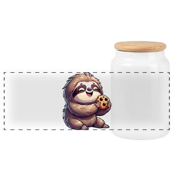 Sloth Cute Biscuit Cookie Delight - Panoramic Cookie Jar with Wooden Lid - white - Front
