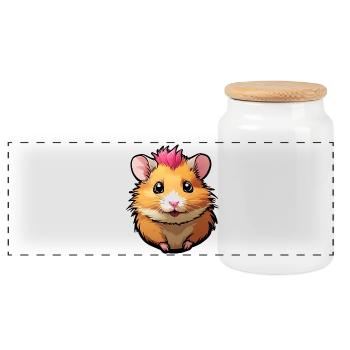 Funny hamster with pink mane - Panoramic Cookie Jar with Wooden Lid - white - Front