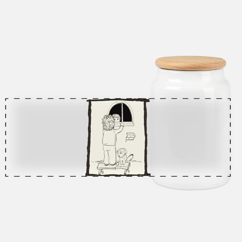 Hunde & Kinder & Bälle Tintenversion - Panorama Keksdose mit Holzdeckel - Weiß